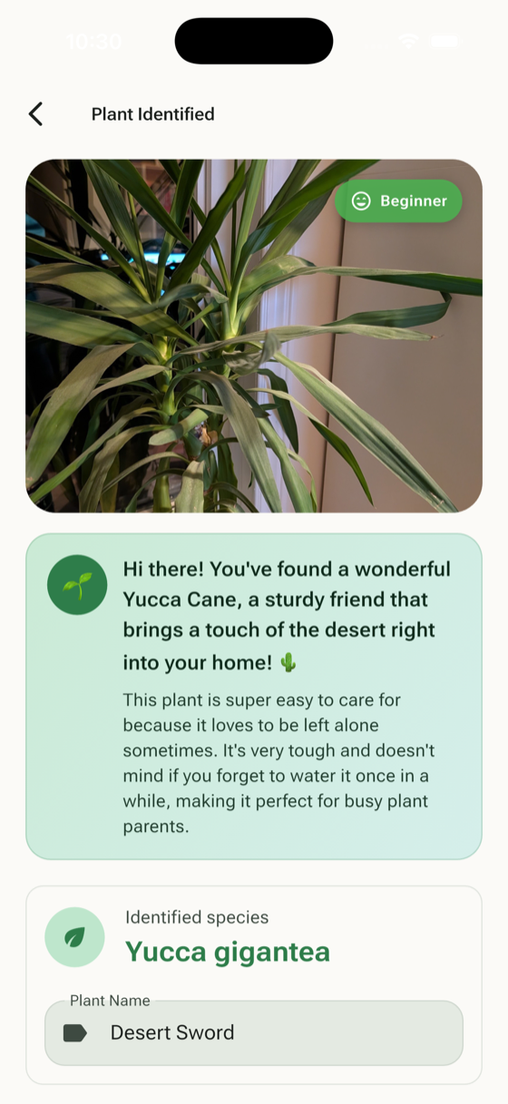 Plant species identification result