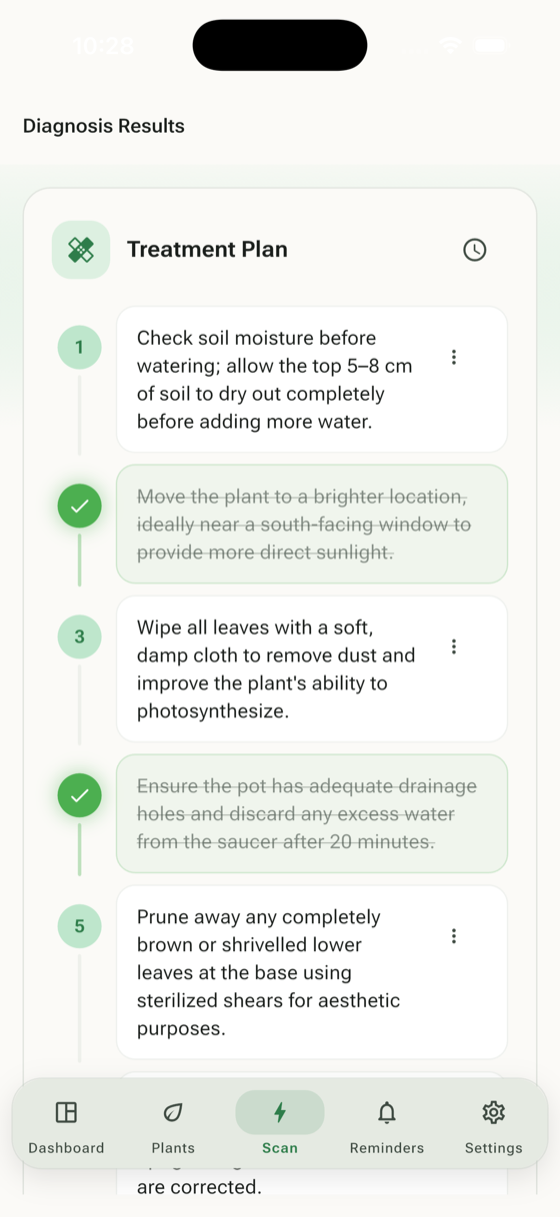 Step-by-step treatment plan with checkable steps