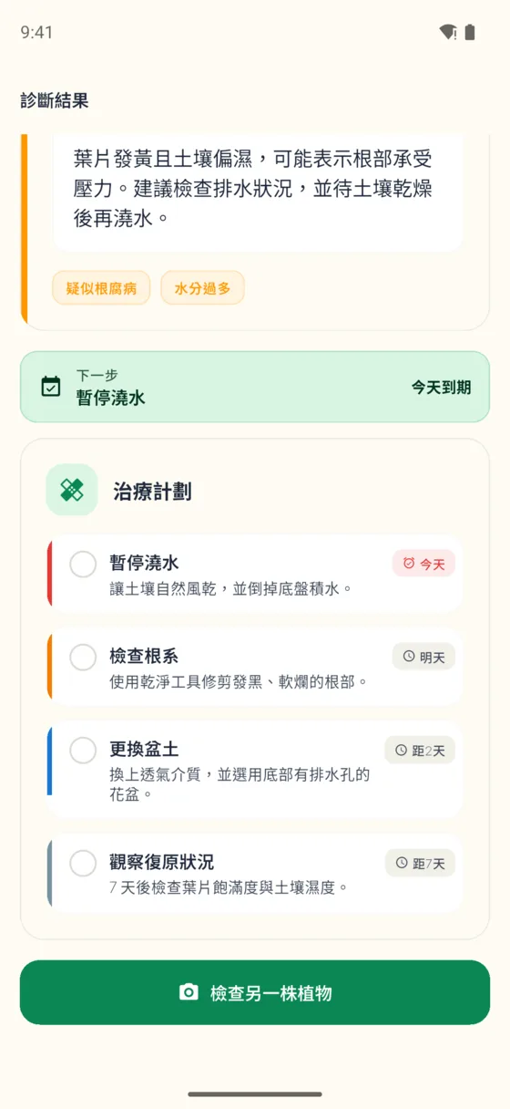 Step-by-step treatment plan with checkable steps